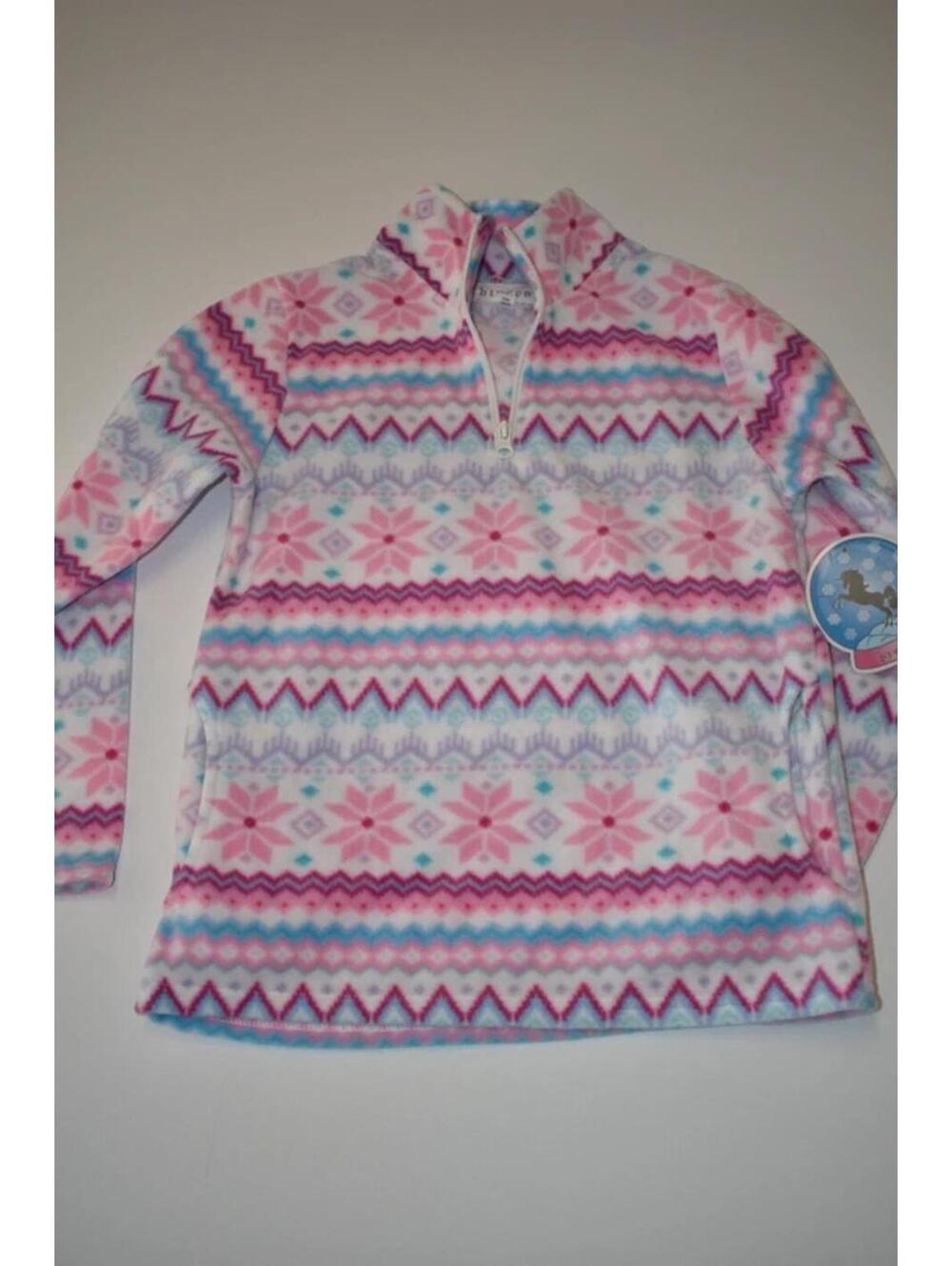 New w/ Tags Girls Fleece Pullover 1/4 Zip Pink/Blue Snowflake Cozy Size 10